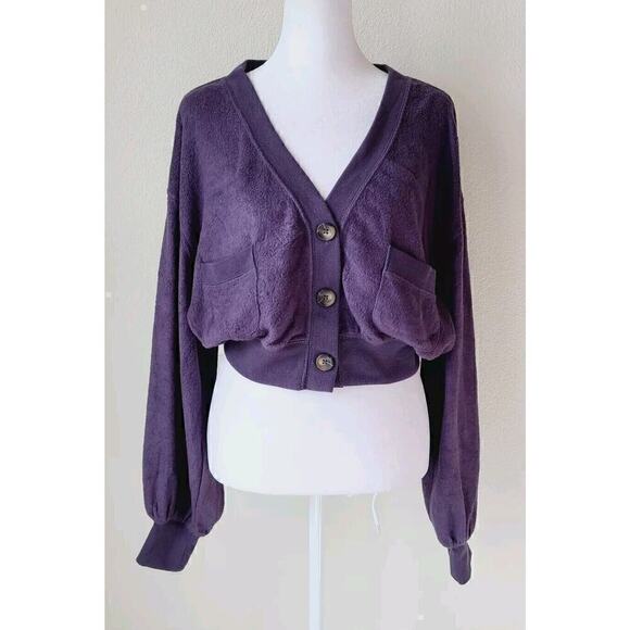 Urban Outfitters Cropped Boho Cardigan Button Front Sz Medium Balloon Sleeves - Picture 1 of 8